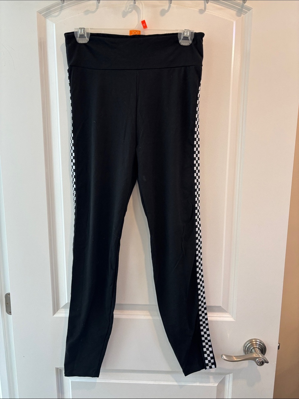 Ardene Black Leggings with Black & White Checker Stripe